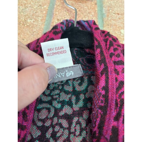 Anu Bohemian Sleeveless Open Front Vest Art-to-Wear Fringe Hem Vibrant Print - Picture 9 of 10